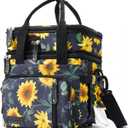 MOV COMPRA Lunch Bag for Women Men Double Deck Lunch Box,Expandable Large Lunch Bags,Leakproof Lunch Box Cooler Bag (Sunflower) 11 ×8.0×10.5 inch