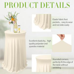 Tegeme 1 Pack 32 x 43 Inch Round Spandex Cocktail Tablecloths with Skirt Cocktail Round Table Cover Spandex Stretch Tablecloth for Fitted High Top Table Bar Wedding Party Banquet (Beige)