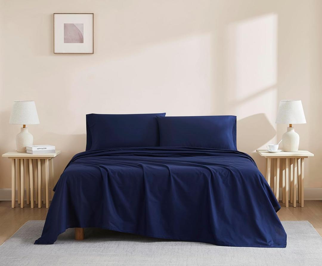 Linen Closet Navy Organic 100% Cotton Full Bed Sheets  Ultra Light, Breathable, Cool & Crisp  Wicks Away Moisture, Deep Pocket, Fully Elasticized  4 Piece Sheet Set, Fits up to 18 Mattress