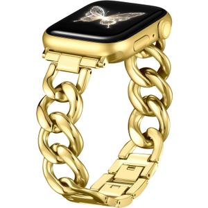 DaQin Gold Band Compatible with Apple Watch Bands for Women 40mm 38mm 41mm 42mm 44mm 45mm 46mm, Metal Chain Link Steel Replacement Accessories Bracelet for iWatch Bands Series 11 10 9 8 7 6 5 4 3 2 1
