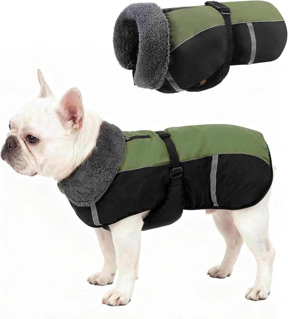SCENEREAL Dog Winter Coat Reflective Jacket, Warm Fleece Turtleneck Windproof Cold Weather Coats with Adjustable Buckle, Pet Vest Snow Clothes for Small Medium Extra Large Dogs, Army Green M