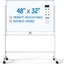 Large Dry-Erase Rolling Magnetic Whiteboard - 48 x 32 Inches White Board Height Adjust Double Sides Mobile Portable Easel on Wheels, Dry Erase Board with Stand for Office, Home & Classroom