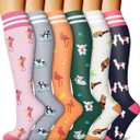 Bluemaple 6 Pack Copper Compression Socks for Women and Men Circulation-Best Support for Medical, Running,Nursing,Athletic (Large-X-Large, D-assorted1-small Animal-2)