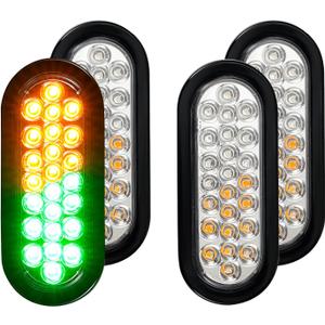 4 Pcs 6.5 Inch Oval LED Amber/Green Strobe Lights - 24 LED Trailer Tail Strobe Lights for Truck Towing Trailers, with Rubber Grommets and 3-Prong Wire Pigtails, Waterproof 10V-30V
