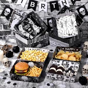 Uiifan 36 Pcs Death to My 20s Decorations Tableware Set 5 lb Rip to My 20s Disposable Tableware Paper Food Trays Plates Paper Boat for Snack Popcorn 30th Birthday Party, 4 Styles(Black and White)