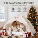 Sumbababy Twin Bed Tent for Kids Indoor, Toddler Bed Canopy with Star Lights & Flags, Twin Size Teepee Tents for Boys Girls Inside Bedroom Golden Beige, 75x40x46"(Suggested for Twin)