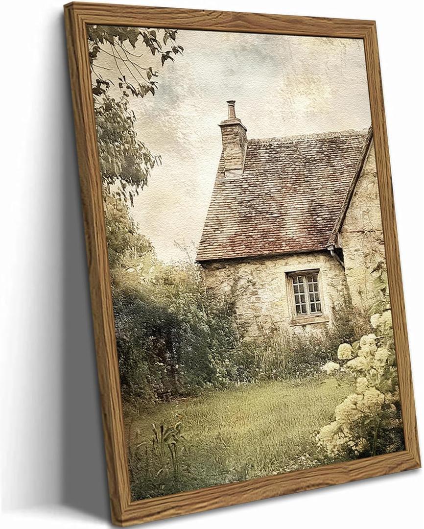 Vintage Farmhouse Wall Art, 3D Textured Nature Landscape Wall Decor Paintings, Hand Drawn Sandstone Farm House Picture Prints Artwork for Bedroom Living Room 16x24 inch Wood Framed