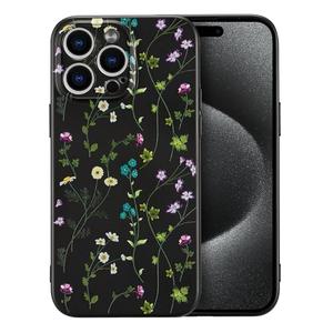 RALEAVO Floral Case for iPhone 16 Pro,Liquid Silicone Cover with Flower Cosmos Pattern Cute Phone Cover for Girls Women Slim Soft Rubber Protective Phone Case for iPhone 16 Pro (6.3"),Black
