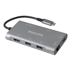 Philips USB C Hub with Power Pass-Through, 7-in-1 Multiport Adapter, 1 HDMI 4K@30Hz, 60W USB-C Power Delivery, 2 USB 3.0, 1 Ethernet, 1 SD 1 MicroSD Card Reader, DLK9120C/27