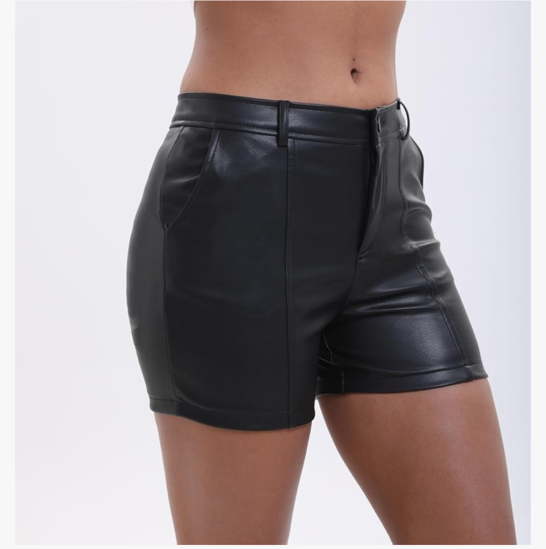 Zebaexf Women Sexy Leather Legging Shorts High Waist Faux Leg Stretchy Shorts PU Leather Pants.XXL