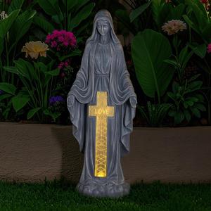 VChymm Solar Virgin Mary Praying Statue 27.9 Inch- Outdoor Religious Garden Decor with LED Lights, Weather-Resistant Magnesium Oxide Sculpture for Yard, Patio, Entryway, Gray Solar Virgin Mary, Large