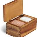 Demigo Acacia Wood Salt Cellar with Magnetic Flip Lid - 20 oz Large Capacity Salt Box for Kitchen - Keeps Spices, Herbs & Seasonings Fresh (Natural Brown)