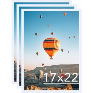 JCJMY 17x22 Picture Frame Set of 3 White for Poster Photo Picture, Horizontal and Vertical Formats for Wall Hanging, 17 x 22 Wall Gallery Poster Photo Frame for 17 by 22 Photos Posters, 3 Pack, White