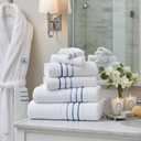 Bath Towels Set for Bathroom Luxury 6-Piece Cotton Towels, Soft Absorbent & Quick Dry, 600 GSM Bath Towels for Bathroom, Hotel Spa Quality (2 Bath, 2 Hand, 2 Washcloths, White Blue Azure Stripe)