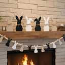 7 Pcs Easter Bunny Decorations, Mantel Beaded Garland with 6 Wooden Bunnies, Spring Rabbit Mantel Decor Banner for Home 