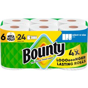 Bounty Select-A-Size Paper Towels, White, 6 Mega Rolls = 24 Regular Rolls