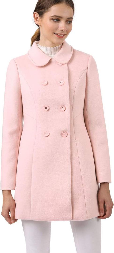 Allegra K Women's Peter Pan Collar Double Breasted Winter Long Trench Pea Coat (Medium)