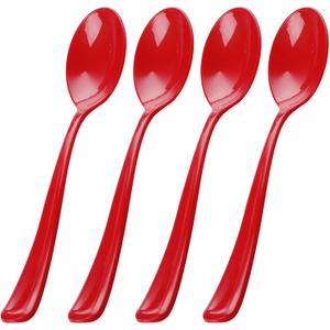 WDF 100 Pack Red Plastic Spoons - 6.9 Inch Heavy Duty Red Disposable Plastic Spoons - Modern Red Disposable Spoons Perfect for Tea Party Birthday Valentine's Day