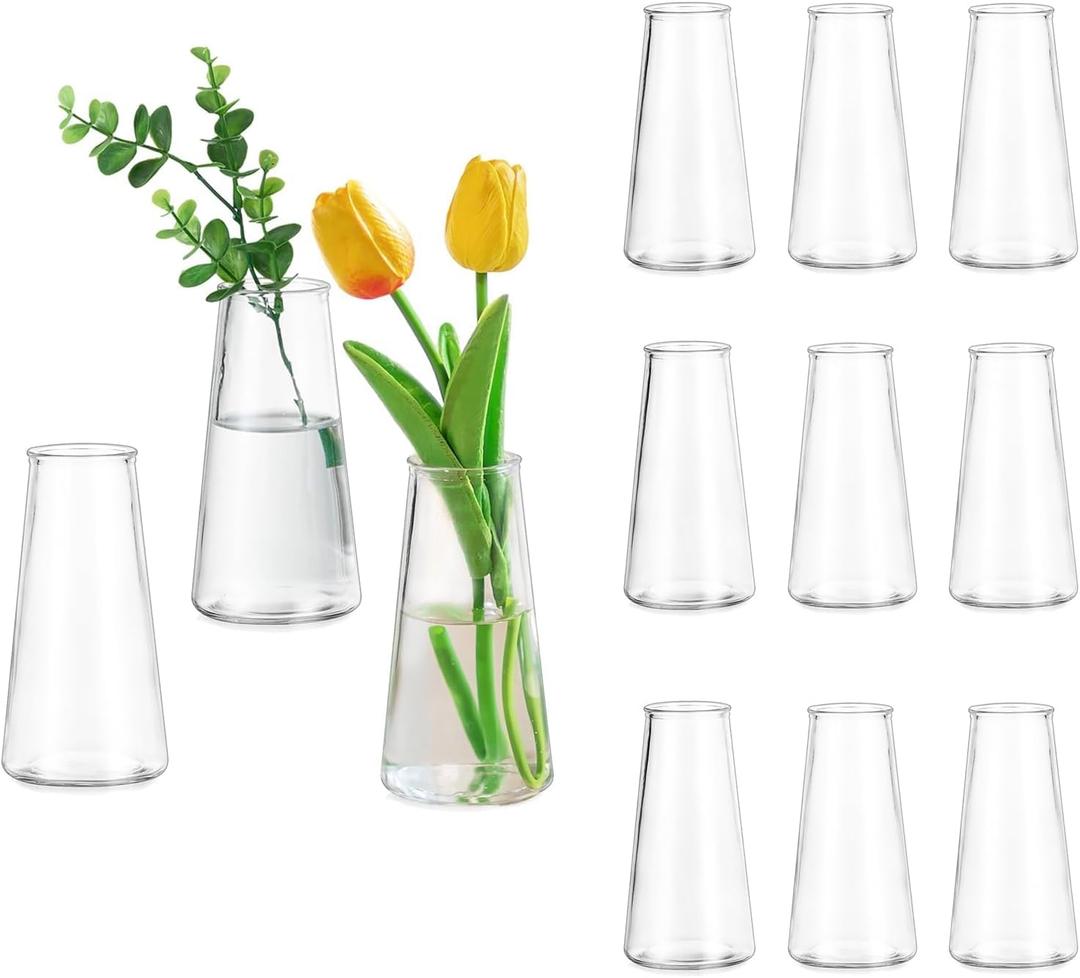 Clear Flower Vases for Centerpieces: Modern Glass Vase Set of 12 for Wedding Party Centerpiece Home Table Decor 5.5In Small Bud Vases for Flowers Rose Tulip Stems