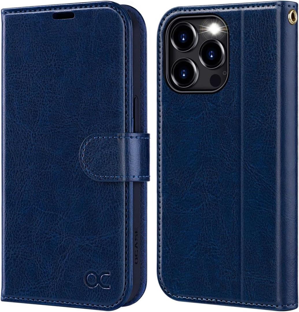 OCASE Compatible with iPhone 15 Pro Max Case Wallet Case, PU Leather Flip Folio Case with Card Holders RFID Blocking Kickstand Shockproof Phone Cover 6.1 Inch 2023, Blue