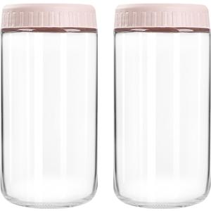 SHOWIN Overnight Oats Containers with Lids, 24oz Glass Jars with Lids 2 pcs, Pink, Wide Mouth Mason jars for Salad, Yogurt, Snacks, Meal Prep