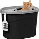 Iris Ohyama Cat Litter Box with Scoop, Up to 7kg, Black/Gray, Top Entry, Cat Litter Tray, Enclosed, for Kitten, High Sided, Hooded, Large, Jumbo, BPA Free, Deep, Easy to Clean, TECL-20