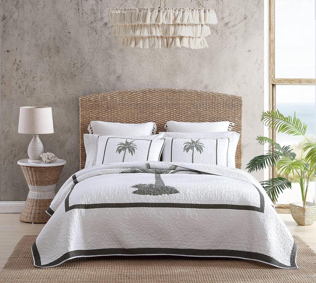 Tommy Bahama | Palm Island Collection | Quilt - 100% Cotton, Reversible, Soft & Breathable , Pre-Washed for Added Softness, King, Grey