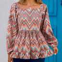 Womens Square Neck Floral Long Sleeve Tops Casual Loose Puff Sleeve Boho Work Blouse T Shirts (Small, C1003)