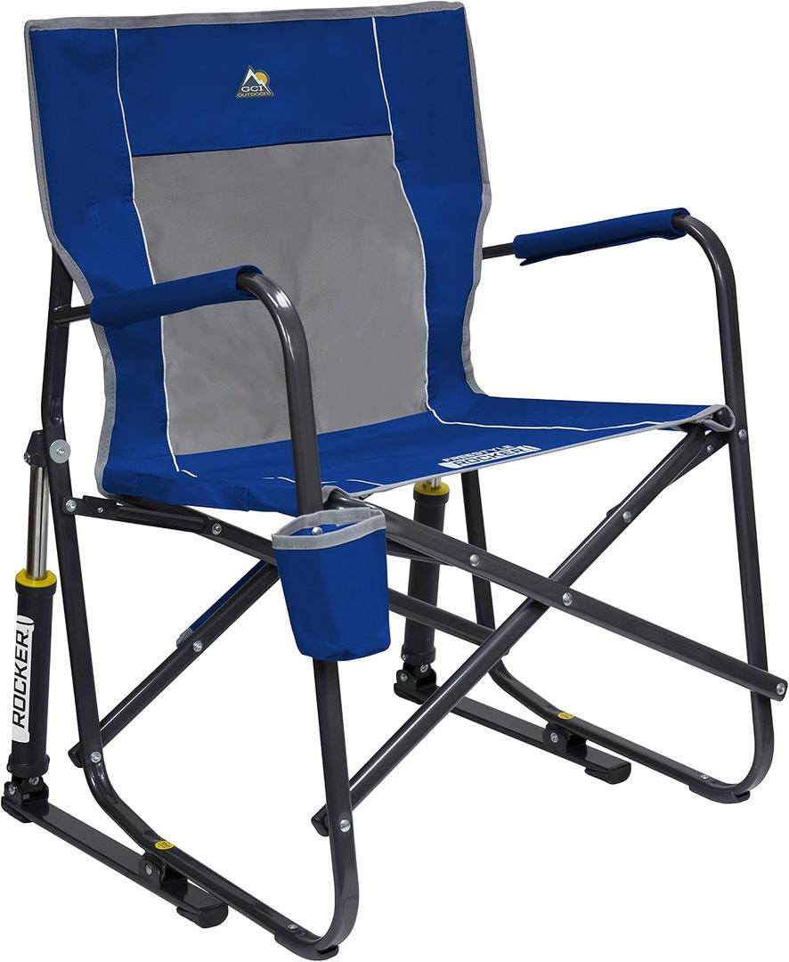 GCI Outdoor Freestyle Rocker Camping Chair | Portable Folding Rocking Chair with Solid, Durable Armrests, Drink Holder & Comfortable Backrest Royal Blue