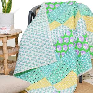 RAJRANG Quilted Decorative Patchwork Throw Blanket Multi Green Soft 100% Cotton Warm Indian Vintage Quilt for Sofa and Couch 50 x 60 Inches