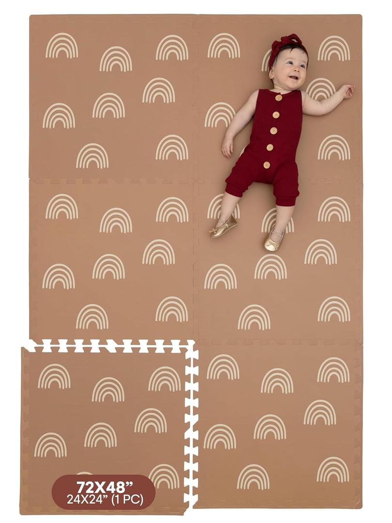 Childlike Behavior Baby Play Mat - 72x48-Inch Tummy Time Mat - 6-Piece Interlocking Foam Floor Tiles for Toddlers - Soft Waterproof for Floor Play and Crawling - Rainbows