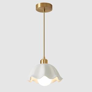 Mini Pendant Light Retro White Wave Ceramic Lampshade Minimalist Style Ceiling Hanging Lamp Brass Finish Ceiling Light for Kitchen Island Bedroom Bedside