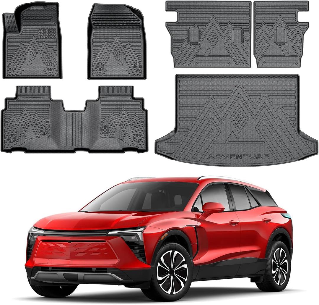 Mixsuper Cargo Liner Floor Mats for Chevrolet Blazer EV 2024, Cargo Mat Backrest Mats for Blazer, All Weather Trunk Mat and 2 Row Floor Liners Set Black
