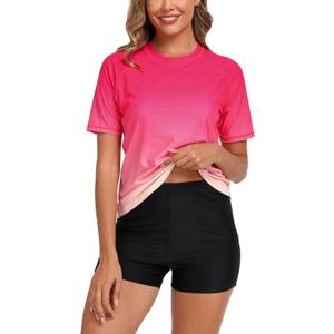 Halcurt Women's Built in Bra Rash Guard UPF 50 Two Piece Swimsuit Shirt and Board Shorts XL