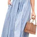 Miessial Women's Summer Midi Dress Casual Short Sleeve Smocked Linen Dresses 2025 Boho Beach Wedding Guest Dress with Pockets (M, Blue Stripe)