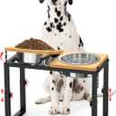 Dog Bowls Elevated, 4 Height (9.6" to15) & Angle (0-20) Adjustable Raised Dog Bowl Stand, Elevated Dogs Bowl for Medium to Large Sized, Bamboo Feeding Station with 2X 10cups Stainless Steel Dishes