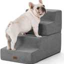 Made4Pets Dog Steps for Bed, Extra Wide Dog Stairs for High Bed Couch Sofa, 35D Foam Pet Steps for Small Dogs and Cats(Up to 40lbs), Non-Slip Bottom Pet Stairs, Grey, 4 Steps (28"x16"x18"H)