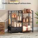 HOOBRO Purse Organizer Rack for Closet, 3-Tier Handbag Storage Stand with Hooks & Drawer, Large Capacity Bag Organizer for Bedroom, Space-Saving Purse Holder for Women, Black and Rustic Brown BF28CJ01