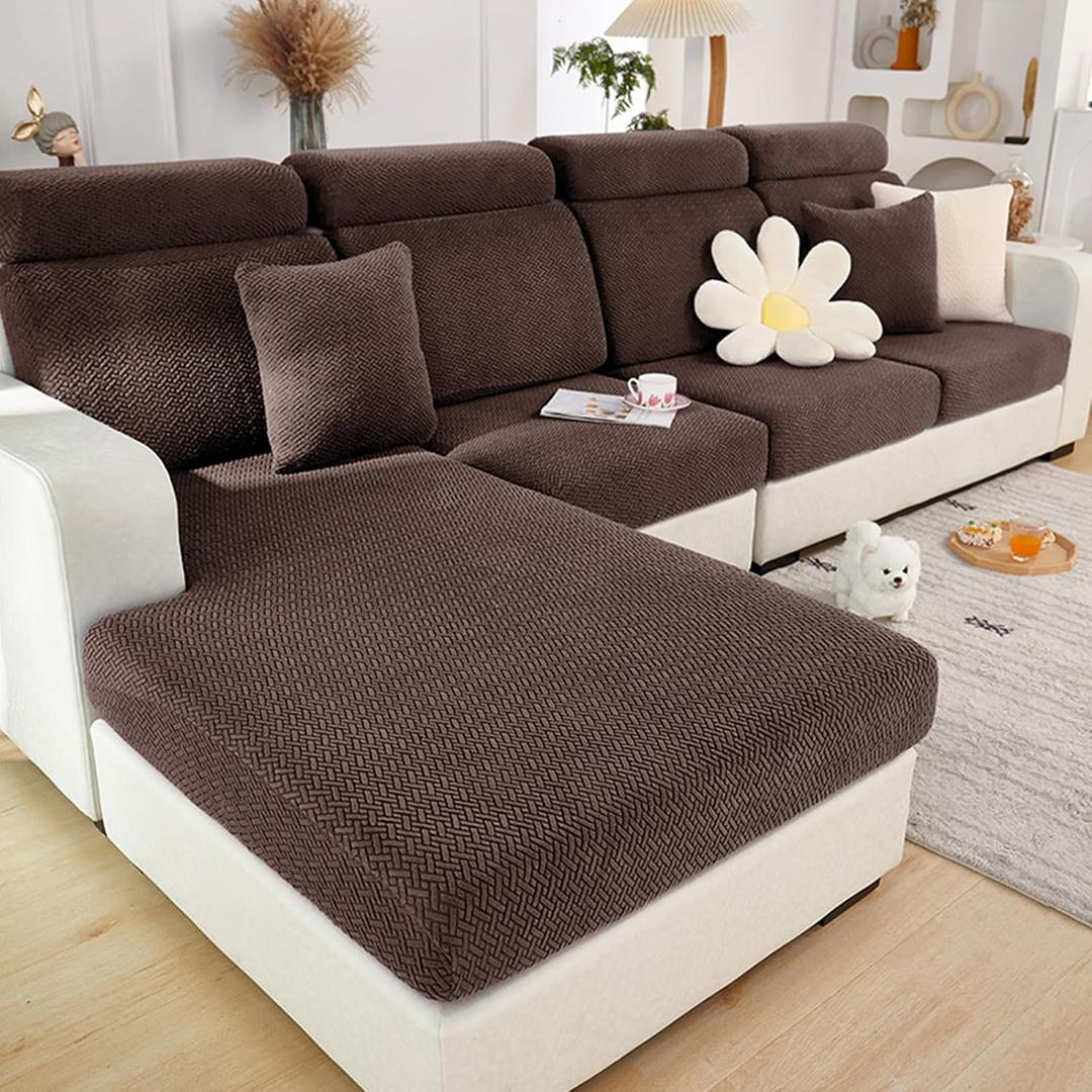Yoovat Couch Cushion Covers for Sofa Couch Covers Wear-Resistant Universal Sofa Cover Washable Stretch for Sectional Slipcovers (Texture-Brown,Large Single Seat Cover)