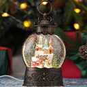 Snow Globe with Village Church Snowman, Light Up Christmas Snow Globes with Music Timer - USB Plug or Battery Operated Glitter Globe Indoor Christmas Decorations