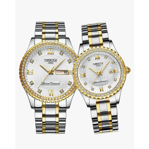 NIBOSI Watches for Couples Diamond Luxury Men and Women His and Hers Pair Watch Set Husband Wife Valentines Matching Wrist Watch Wedding Gifts Day Date Waterproof Quartz Analog