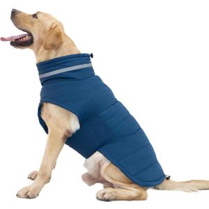 Mklhgty Waterproof Dog Coat for Medium and Large Dogs, Warm Dog Winter Jacket, Reflective Windproof Turtleneck Coats with Adjustable Hook & Loop - Blue - L