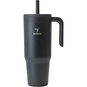 REDUCE Chiller Vacuum Insulated 40 oz Tumbler with Spill-Proof Silicone Straw - Sustainable Tritan Lid with Water Intake Markers - Soft Sit Base Travel Mug - Dishwasher Safe - Phantom