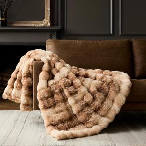 WDCOZY Deer Fawn Animal Print Bubble Throw Blanket, Luxury Faux Rabbit Fur Mink Plush Throw for Couch, Sofa and Bed, Soft Fluffy Fuzzy Cozy Blanket for Women, Thick and Warm, 50x60 inches, 950 GSM