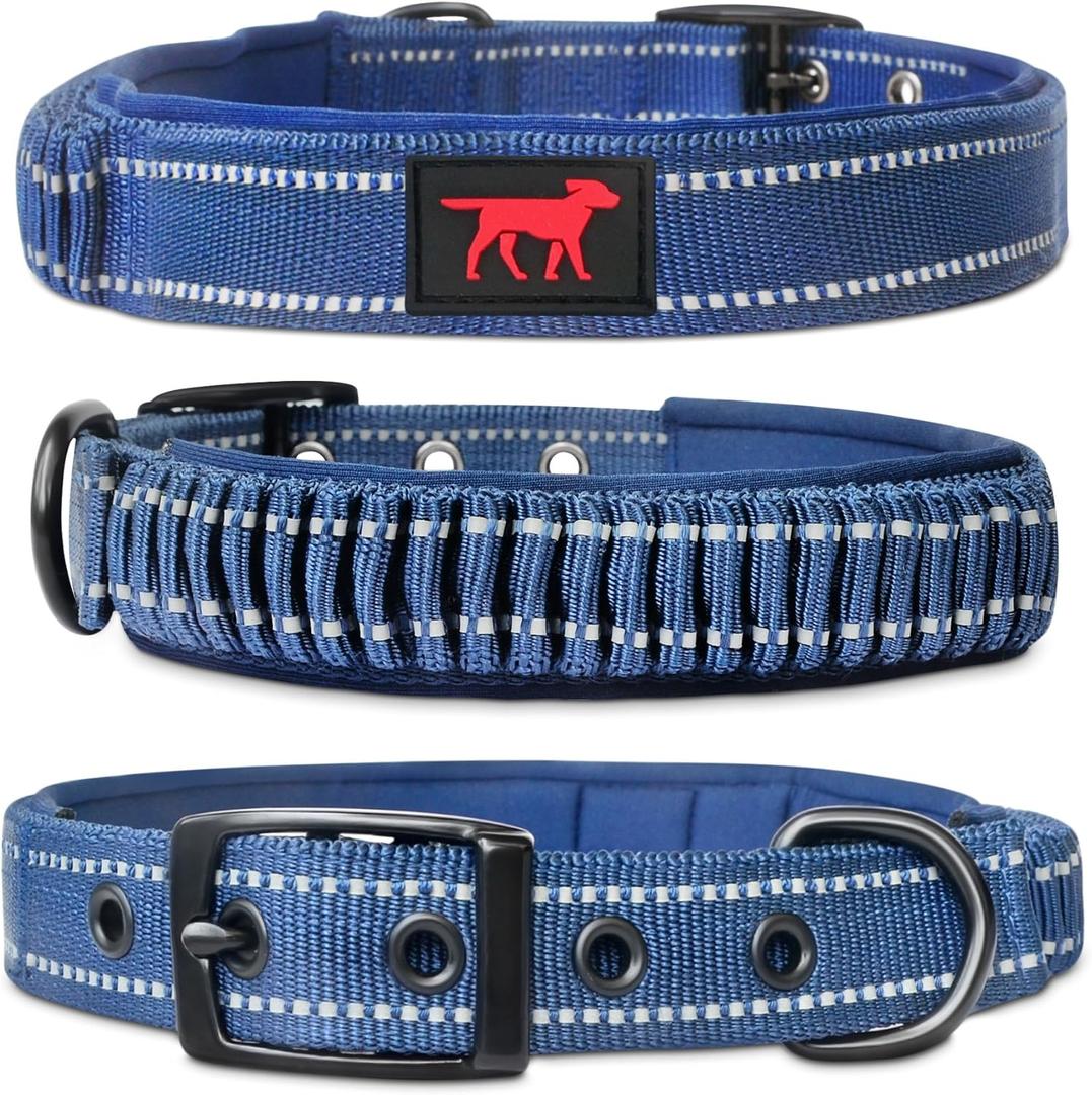 Tuff Pupper Heavy Duty Dog Collar with Handle | Ballistic Nylon Heavy Duty Collar | Padded Reflective Dog Collar with Adjustable Stainless Steel Hardware | Convenient Sizing for All Breeds (Medium/Large (14 - 18" Neck), Midnight Blue)
