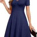 YATHON Dresses for Women 2024 Wedding Guest Knee Length Summer Casual Short Sleeve Cute Sweatheart Neck Milkmaid Aline Dress (Small, Navy)