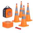 4 Pack 28 inch Collapsible Traffic Cones with LED Light, Safety Cones with Reflective Collars, Multi Purpose Pop Up Extendable Road Safety Cone by GUARDLEAD