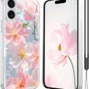 Flower Phone Case for iPhone 16 Plus, Delicate Floral Art Pattern Cover, Camera Lens Protector & Shockproof, Silicone Lanyard, Cute Slim & Lightweight for iPhone 16 Plus Case (Silver)