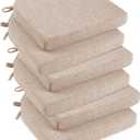 downluxe Indoor Chair Cushions for Dining Chairs,Kitchen Chair Pads with Ties and Non-Slip Backing, 16" x 16" x 2", Oatmeal Beige, 6 Pack