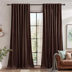 StangH Soft Velvet Curtains Brown Light Blocking Door Curtains for Kitchen, Solid Luxury Decor Window Drapes Heat & Cold Blocking for Living Room/Sliding Door/Office, W62x L96